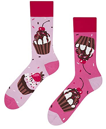Dedoles Socken Unisex Damen Herren & Kinder Baumwolle viele lustige Designs 1 Paar Geschenk links rechts verschieden, Farbe Rosa, Motiv Rosa Cupcakes, Gr. 35-38