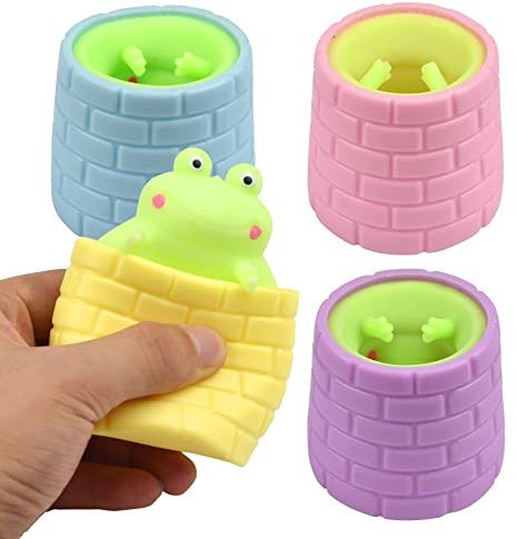 Vibbang 4 Stück Squeeze Toys Stressball Fidget Spielzeug, Frosch im Brunnen, Stress Relief Frosch Tasse Sensorische Spielzeug Anti Stress Angstlinderung für Kinder und Erwachsene Geschenk