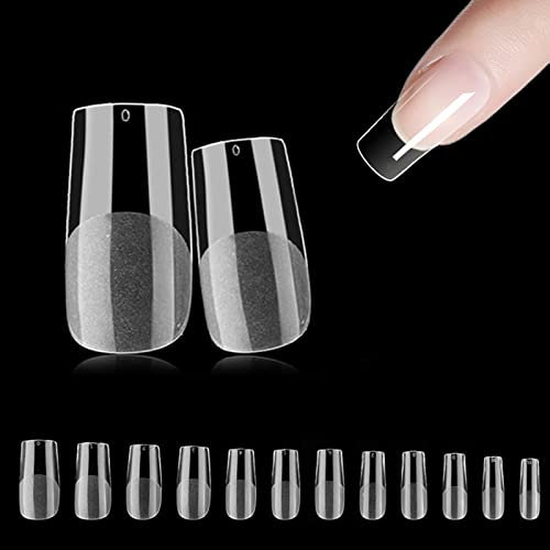 500 Pièces faux ongles carrés, 10 tailles Américaines Faux Ongles avec boîte, couverture complète Clair Nails pour les filles dames Manucures à Domicile Et Salons De Manucure
