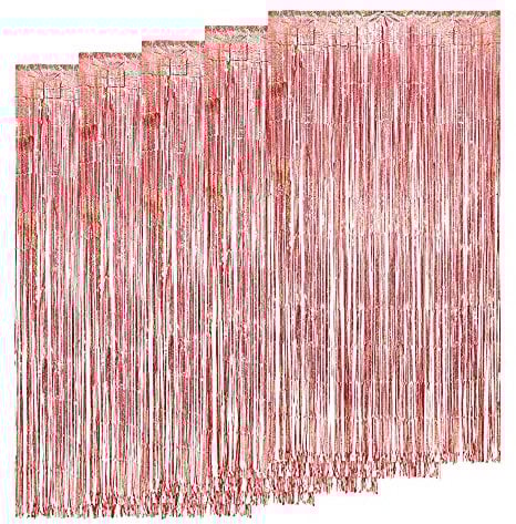 AIBAOBAO 5 Stück Lametta Vorhänge, Laser-Roségold Metallic Regen Vorhang für Hochzeit Verlobung Brautdusche Bachelorette Bühnendekor Geburtstag Baby Party Dekoration, Folie Shimmer Tinsel Vorhänge