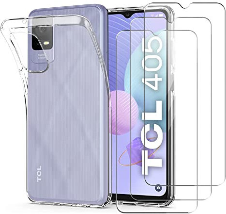 KZIOACSH Coque pour TCL 406s/TCL 408/TCL 405/TCL 406 + 3 Pièces Protection écran,Mince résistant,Souple Flexible TPU Case,Transparent