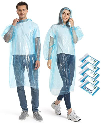 Opret 5 Stück Durchsichtig Regenponcho Damen Herren, Wasserdicht Regenschutz Regencape mit Tunnelzug Kapuze und Elastische Manschette, Leichtgewichts Regen Poncho Transparent
