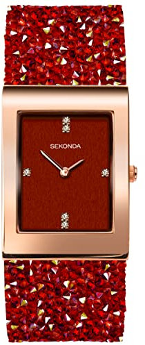 Sekonda Rocks Ladies 26mm Quartz Watch in Red with Analogue Display, and Red Rock Crystal Bracelet 40463