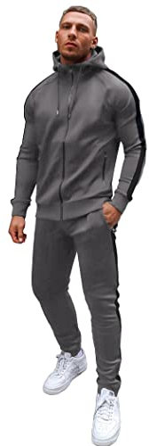 COOFANDY Jogginganzug Herren Trainingsanzug Sportanzug Tracksuit Full Zip Sportanzug Jogginghose Set Sportbekleidung mit Kapuze Outfit Grau L