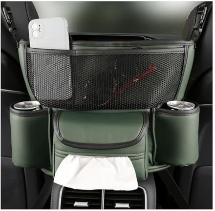 JNNJ Auto Organizer Zwischen Vordersitzen, Aufbewahrungstasche für Autositze-Rücksitz, Auto Großem Fassungsvermögen PU Leder Handtaschen für Getränke Telefon(Grün)