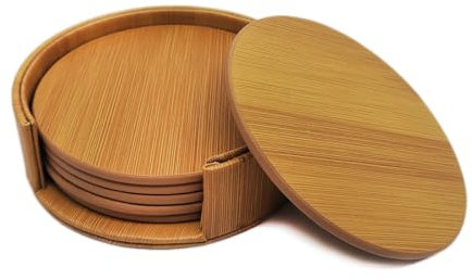 SSRDFU 6 Pcs Posavasos de bambú – Posavasos de Cristal Redondos – Posavasos para Gafas – Posavasos absorbentes con Bases para Bar, cafetería, hogar, Fiesta, Oficina