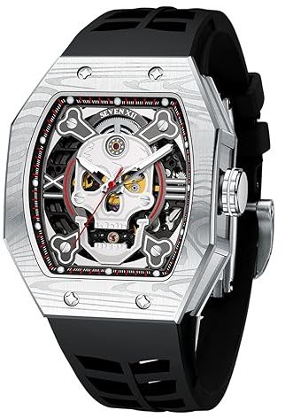 SEVEN XII Automatische Herren Uhren Tonneau Schädel Skelett Zifferblatt 70 Stunden Stromreserve Mechanische Uhren Luminöser wasserdichte Saphirspiegel Mode Luxus Uhr S001