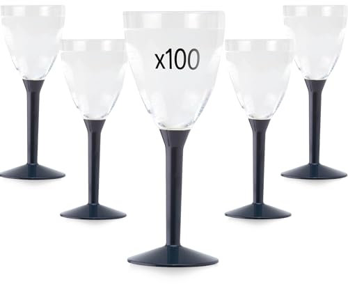Table'Colors Lot de 100 Verres A Pied Plastique Lavable et Reutilisable - Emboitage Parfait, Grande Stabilité, Idéal Mariage, Anniversaire, Réceptions - Contenance 16cl (Ardoise)