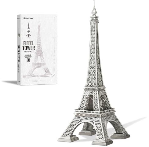 Piececool Metall Puzzle 3D Eiffelturm, Berühmte Gebäude 3D Puzzle Modellbausatz Erwachsene, 3D-Puzzles für Edelstahl, Modell Metal, Geschenk, Andenken, Sammlung, Silbrig, 96 Teile