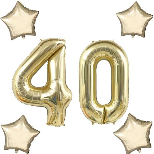 Blasses Gold Luftballons Zahl 40+4 pcs stern Folienballon Zahl 40 .Geburtstag frau mädchen,40 Riesenzahl Ballons 40 .geburtstagsdeko mann,Zahlenballon 40, Helium Ballons 40 Zahlen Luftballon