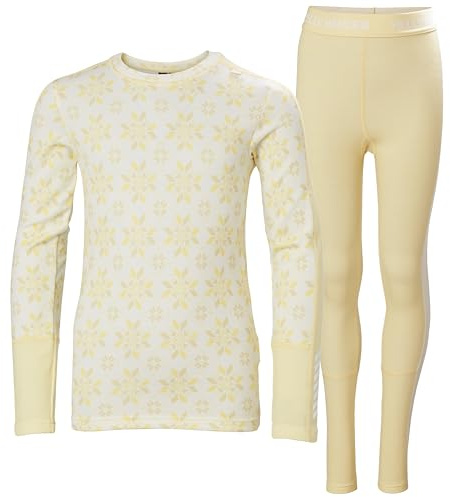 Helly Hansen Unisex Kids JR Graphic Lifa Merino Set Base Layer Bottom, 367 Yellow Cream Snowflake AOP, 10 Years