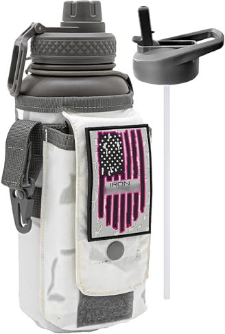 Iron Infidel Battle Bottle Isolierte Wasserflasche mit Strohhalm-Deckel und Trinkdeckel, Edelstahl-Metallflasche mit robuster, abnehmbarer Hülle für Schlüssel, Geldbörse und Handy, 1 Liter