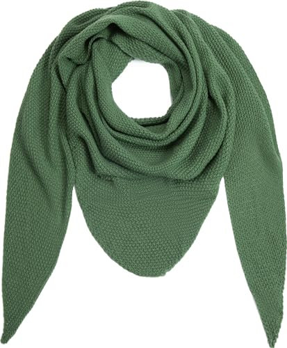 stylx Damen XXL Strick Dreieck Schal mit Reiskorn Strickmuster in Unifarben, Schal, Leichtes Tuch (dunkelgrün)