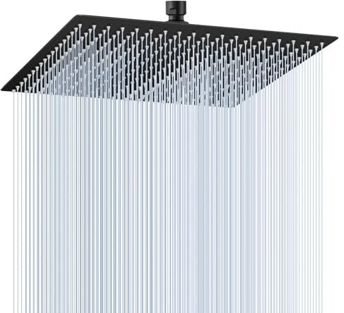 KINLIV 40CM Duschkopf Regendusche Schwarz Groß, 304 Edelstahl Wasserfall Duschkopf Wassersparend, Mit 324 Anti Kalk Düsen, 360° Verstellbarer 16 Zoll Regenduschkopf Eckig