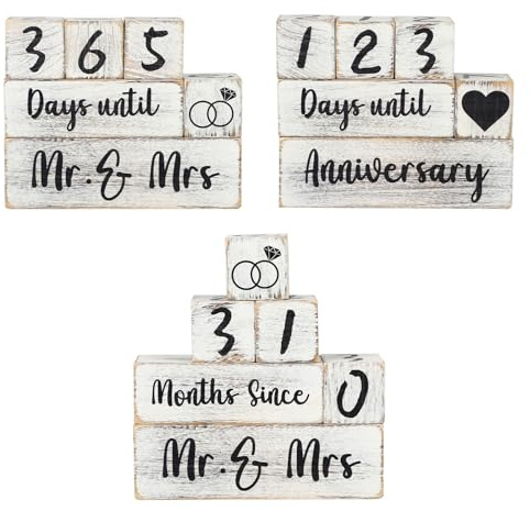 Panneau de compte à rebours de mariage, blocs en bois, calendrier de compte à rebours pour mariage, cadeaux de fiançailles pour couples, cadeaux d'anniversaire de mariage personnalisés pour mariée et