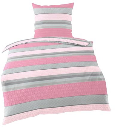 Bierbaum Microfaser Velours - Fleece Winter Bettwäsche 2 TLG. 135x200cm Pink Rosa Grau Ornamente