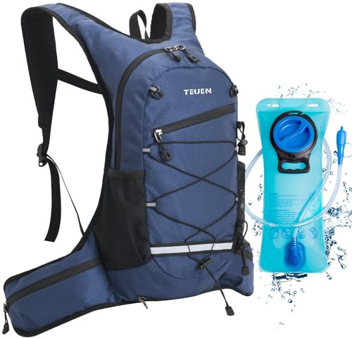 TEUEN 10L Trinkrucksack mit 2L Trinkblase, Ultraleicht Trail Rucksack Hydration Pack Fahrradrucksack für Laufen, Camping, Wandern, Marathoner,Angeln