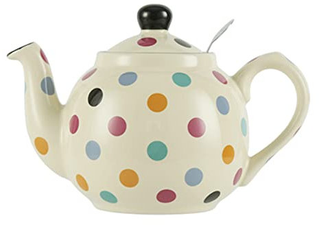 London Pottery Farmhouse Polka Dot Teapot with Infuser, Ceramic, Ivory/Multispot, 600 ml