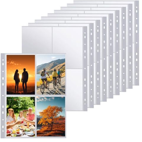 DODUOS 100 Stk 400 Taschen Fotohüllen Din A4, 23x 31cm Transparent Postkartenhüllen Din A4, Postkarten Hüllen Klarsichthüllen A4 für Fotos Fotohüllen Din A4 Geteilt, Sammelhülle A4 4 Fächer