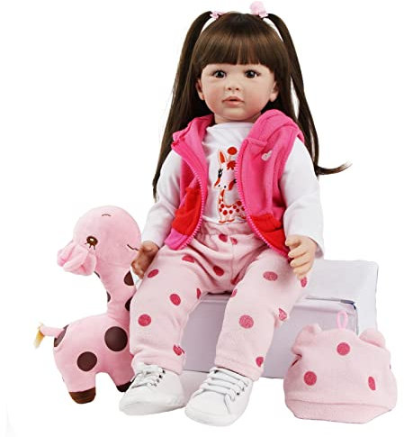 JIEBOTE Poupées Reborn 24 pouces 60 cm Poupée Reborn Fille Souple Silicone Vinyle Bébé Poupée Jouet Bébé Fille Regarde Réel Fait à La Main