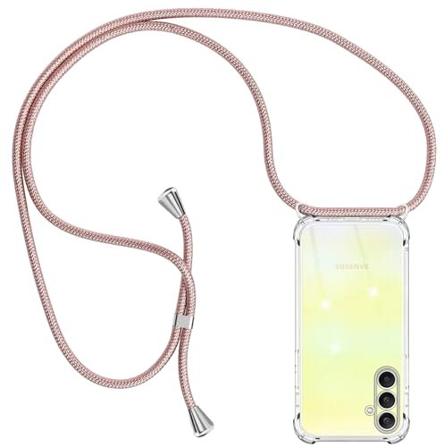 Coque avec Cordon Compatible avec Samsung Galaxy A25 5G, Housse Transparent Antichoc TPU Silicone Case, Réglable Smartphone Collier Etui avec Lanière Coque pour Samsung Galaxy A25 5G, Or Rose