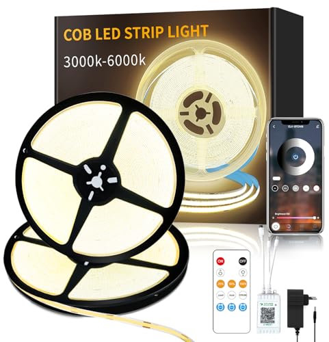 Yeewhale COB LED Streifen Warmweiß 30M,24V LED Stripe Dimmbar 3000K,lichtband selbstklebend,cob App Steuerung mit Fernbedienung,DIY led küche Wohnzimmer