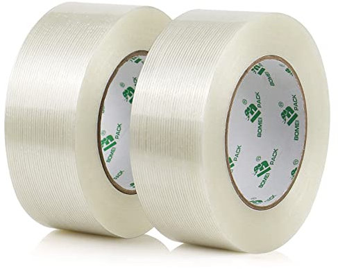 BOMEI PACK Ruban de cerclage mono filament transparent, 2R 2inch x 50m(166ft) 5.5 Mil, Ruban de fibre de verre renforcé très résistant