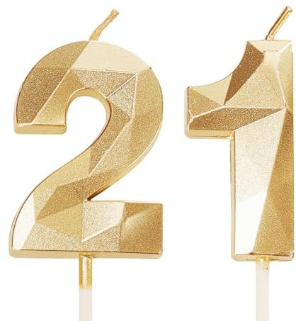 21st Birthday Candles Gold Number 21 Candles for Birthday Cake, Gold 21 Birthday Candles 21st Candles for Cake, 21st Birthday Cake Candles Cake Toppers for 21 Year Old Girls Her Him Women Men Gold