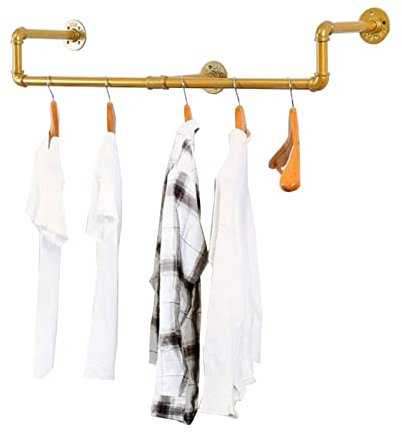 LXGJSQY Garderobenständer, Wandgarderobe, Kleiderständer aus Metall, Kleiderstangen im Industriestil, Vintage-Kleiderbügel für Zuhause/Einzelhandel (Farbe: Gold)
