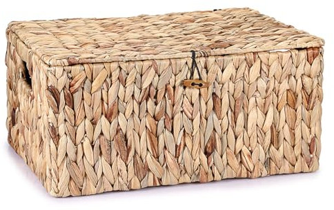 Generic Contenedores de almacenamiento de mimbre tejido con tapa, cajas de mimbre de jacinto de agua natural (XL, 40 x 28 x 19 cm)