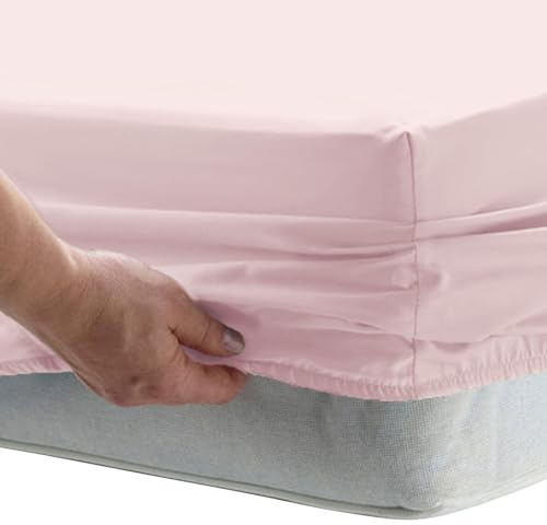 Pizuna Spannbettlaken 170x200-180x200 Baumwolle Hellrosa 1000 Fadenzahl | 100% langstapeliger Baumwolle in Satinbindung Dickes Spannbettlaken mit 40 cm tiefer Tasche Mako Satin