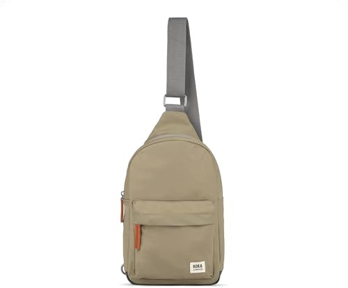 ROKA London Willesden Sling Bag – Lightweight Recycled Nylon Crossbody Bag for Women & Men, Water-Resistant Everyday Shoulder Bag with Secure Zip Pockets & Adjustable Strap (Taupe, S)