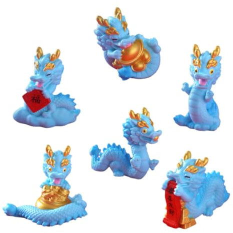 ifundom 6pièces Figurines De Dragon Résine Décorations Élégantes pour Bureau Mini Sculptures Chinoises De Ornements pour Décoration De Table Et