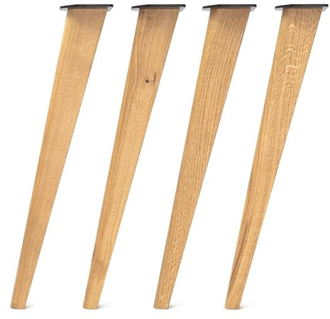 [HLC] 4 x Tapered Oak Table Legs – Solid Oak Wood – Precision Crafted for Dining Tables, Desks, and Furniture Projects – Smooth Finish with Free Screws Included, 71cm [Table, No Finish]