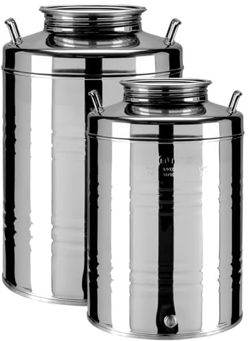 ALLINOX Contenitore Per Olio Fustino In Acciaio INOX Bidone Alimentare CERTIFICATO Con Tappo Ermetico a Vite Anforella (20 Litri)