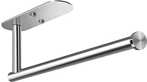 VAEHOLD Adhesive Paper Towel Holder Under Cabinet Wall Mount for Kitchen Towel, Black Roll Stick to Wall, SUS304 Stainless Steel (Silver)