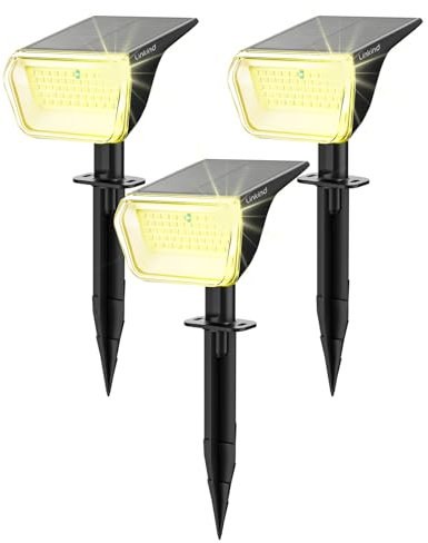 Linkind 60-Led Solar Strahler für außen Warmweiß 800Lm, Extra-lange Leuchtdauer & Intelligent Entladung, 3000K Solar Gartenleuchte mit Lade-Anzeige, IP67 LED Gartenstrahler Solarlichter, 3 Stück