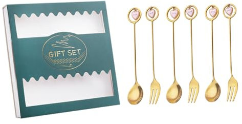 ULTECHNOVO 1 Love Pendant Spork Ninja Ice Cream Maker Small Silverware Cupcake Taster Happy Spoon Scoop Boxes Small Forks for Appetizers Mini Spoon Grapefruit Stainless Steel