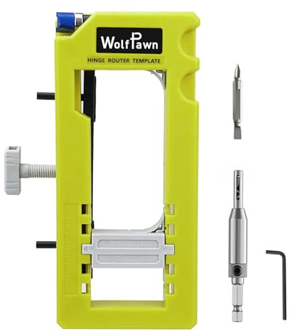 WolfPawn Door Hinge Jig, Door Hinge Router Template, Adjustable Door Mortise Jig Fits 3” to 5” Length and Square 1/4” Radius or 5/8” Radius Type Door Hinges (Green)
