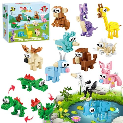 Goorder Gadget Feste Compleanno Bambini, 12 Set Mini Blocchi Costruzione Animali Mattoni Giocattoli, 3 IN 1 Mini Mattoncini Costruzioni Bambini 6-12 Anni, Party Favors per Pasqua Carnevale Natale