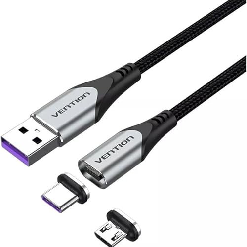 Watio Wave Cable usb - cable usb-a magnético de 0.5 m con adaptador microusb/m y usb-c/m, color gris, ideal para carga y transferencia de datos.*