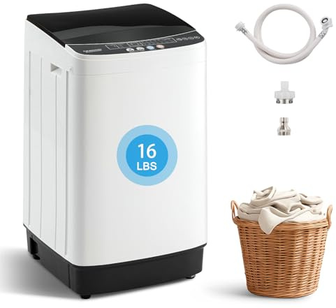 DOGHLY - Lavadora portátil de 16 libras, lavadora automática completa y giratoria, 10 programas con bloqueo para niños y ahorro de energía, secadora compacta para lavado de ropa para departamento