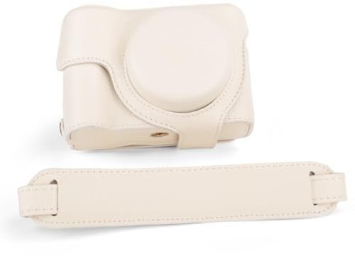 MUZIRI KINOKOO Custodia per Canon Powershot V1 Vlog fotocamera, Cover Protettiva in Pelle PU con motivo Dermatoglifo per Canon V1, custodia rimovibile con tracolla regolabile - Bianco