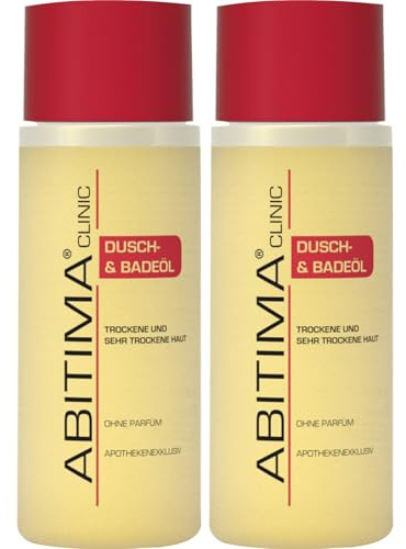 ABITIMA CLINIC Dusch- & Badeöl 2x 200 ml - bei sehr trockener und gereizter Haut, mit hochwertigen Ölen und Lipiden, intensiv rückfettend, lindert Juckreiz & Spannungsgefühl, hautberuhigend & mild