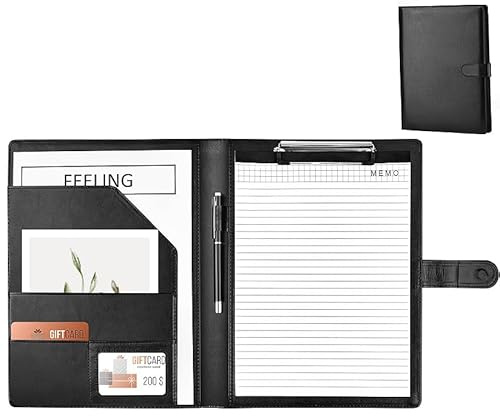 Portadocumenti A4, Cartella Porta Documenti A4 Pelle Portablocco, Portadocumenti Portablocchi Donna Uomo Nero, Con Pinza Cartellina Portadocumenti, Raccoglitore Foldover Clip Boards, per Ufficio