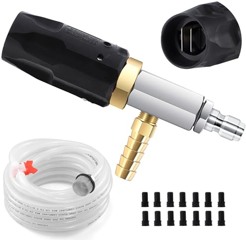 FIXFANS Adjustable Pressure Washer Long Range Nozzle 5-6.5 GPM with 45 FT Braid Hose, Downstream Injector Power Washer Spray Nozzle Kit, External Chemical Injection, 1/4'' Quick Connect, 2500-4000 PSI