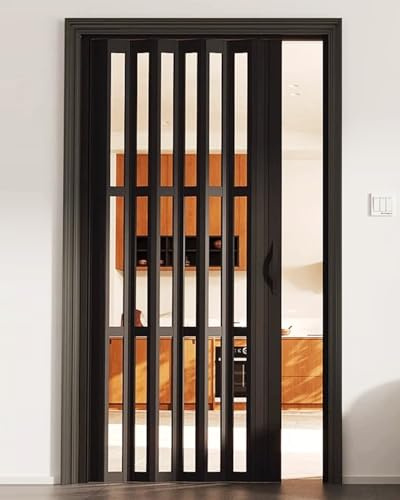 Porte Accordéon Interieur Porte Accordéon Intérieure 61, 66, 71, 76, 81, 91, 117, 152 Cm, Portes Accordéon en Aluminium Noir pour Placard, Couloir, Douche, Porte Pliante Coulissante à Fermeture Magnét