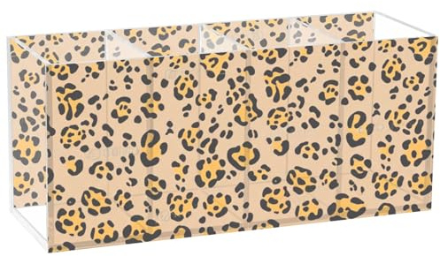 Pot à crayons décoratif en acrylique imprimé léopard marron 20 x 6,3 x 9 cm