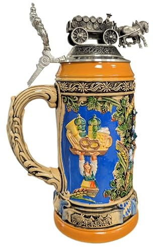 AB 01.09: Bierkrug Oktoberfest 2025 München Jahreskrug -NEUHEIT- offizielles Plakatmotiv als Relief, Brauereigespann Zinnfigur-Zinndeckel, handbemalt, limitierte Auflage, Zertifkat, Made in Germany