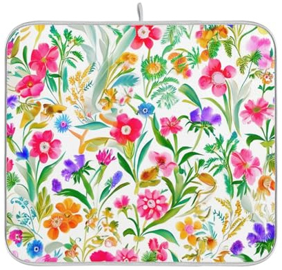 Tappetino per asciugare i piatti con fiori colorati con motivo personalizzato assorbente da bancone di calore da banco da cucina 40,6 x 45,7 cm